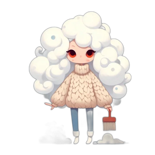 dress, hair, creature, staff transparent PNG cut-out
