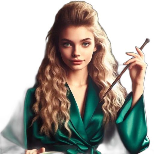 hair, jewelry, staff, dress transparent PNG cut-out