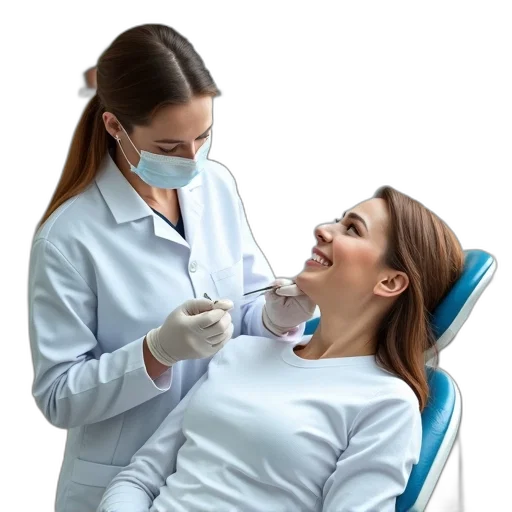 woman, sitting, dental, chair transparent PNG cut-out