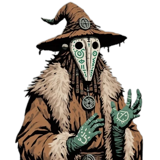 mask, creature, jacket, staff transparent PNG cut-out