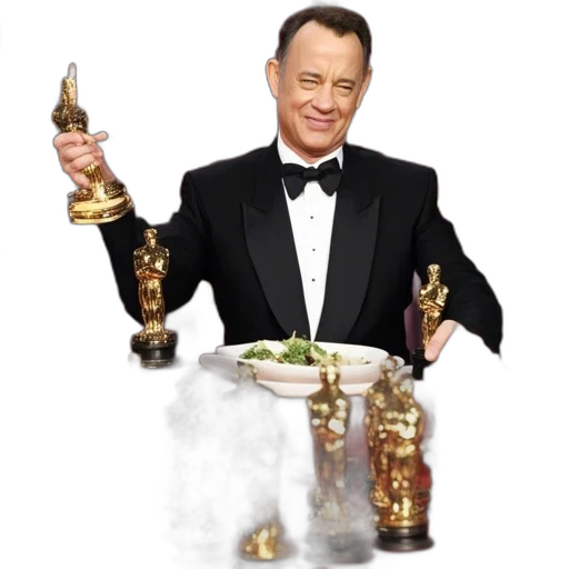 man, tuxedo, holds, oscar transparent PNG cut-out