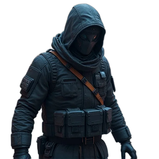 jacket, mask, staff, weapon transparent PNG cut-out
