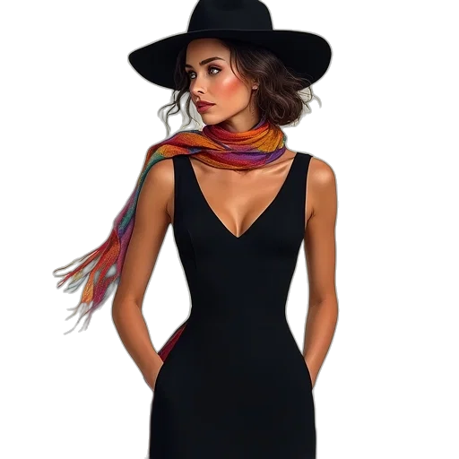 dress, hat, jewelry, photorealistic transparent PNG cut-out