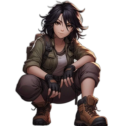 weapon, jacket, staff, face transparent PNG cut-out