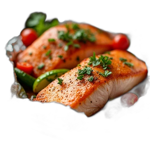 food, photorealistic, 3d render, salmon transparent PNG cut-out