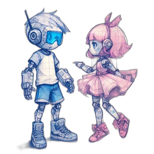 robot, concept art, pixel art, watercolor transparent PNG cut-out