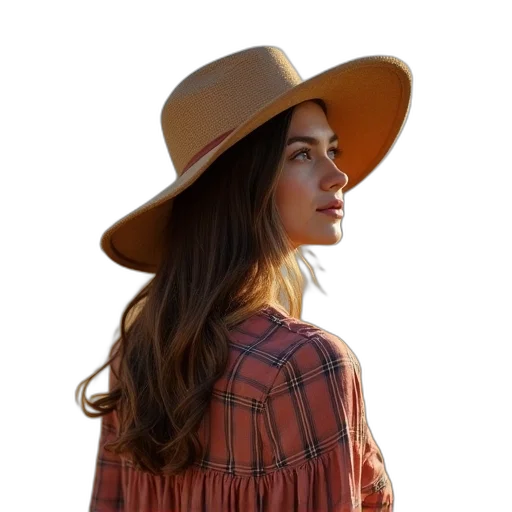 hat, jacket, dress, hair transparent PNG cut-out