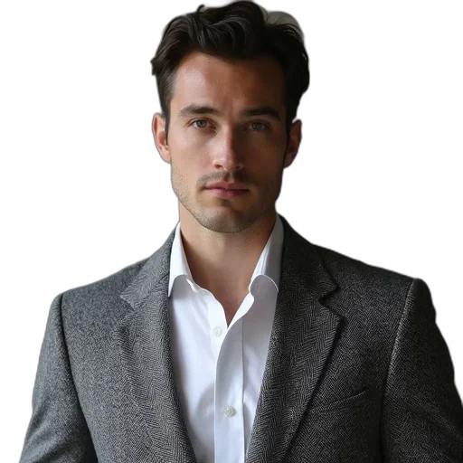 jacket, staff, face, photorealistic transparent PNG cut-out