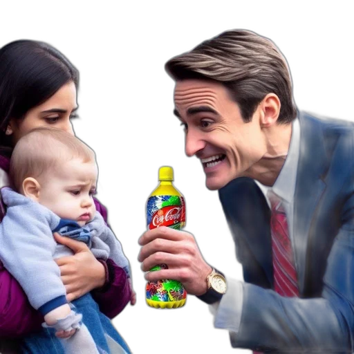 bottle, food, face, jacket transparent PNG cut-out