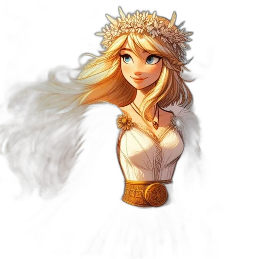 dress, crown, jewelry, staff transparent PNG cut-out