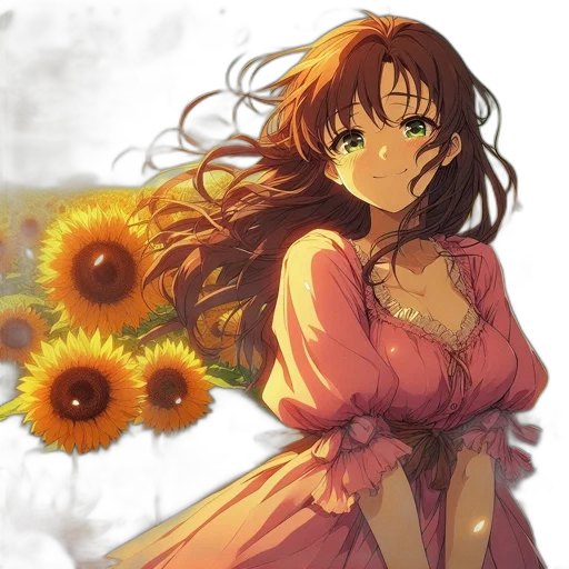 dress, flower, anime, photorealistic transparent PNG cut-out