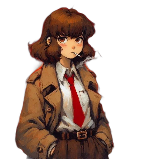 jacket, staff, face, hair transparent PNG cut-out