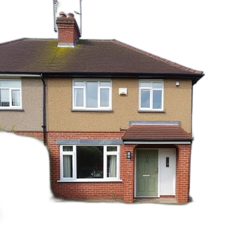3d render, bedrooms, semi, detached transparent PNG cut-out
