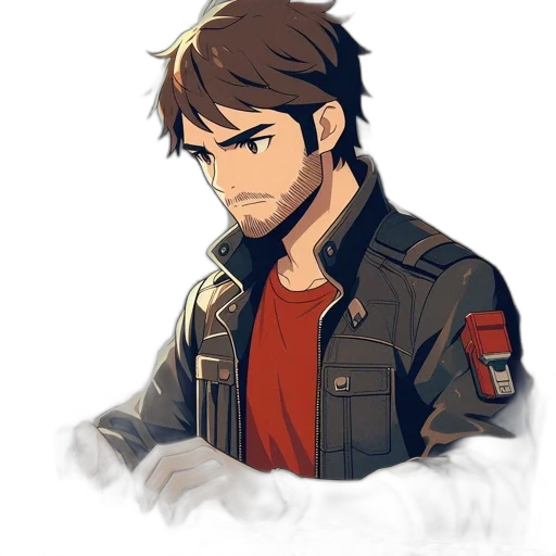 jacket, staff, face, weapon transparent PNG cut-out