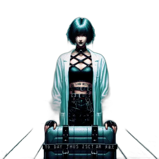 robot, dress, hair, staff transparent PNG cut-out