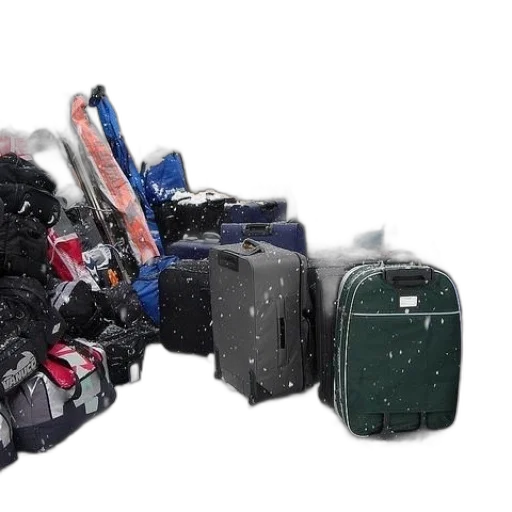 pile, luggage, snow, van transparent PNG cut-out