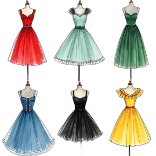 dress, 3d render, concept art, colorful transparent PNG cut-out