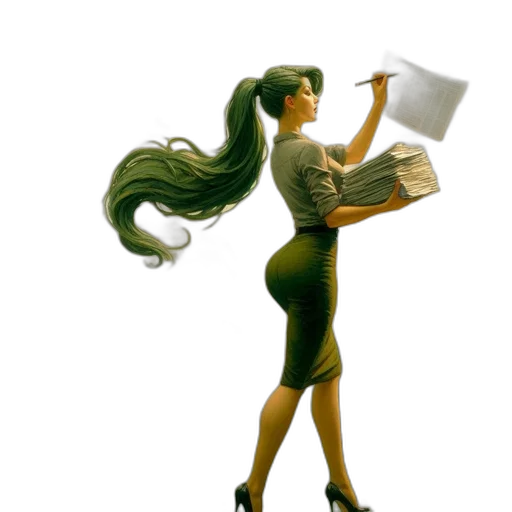staff, dress, hair, concept art transparent PNG cut-out
