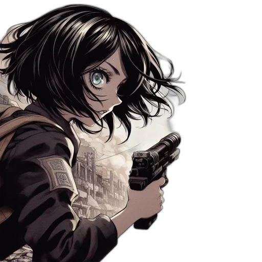 weapon, jacket, face, comic book art transparent PNG cut-out