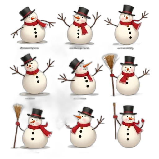 3d render, snow, collection, snowman transparent PNG cut-out