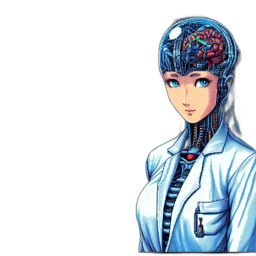 robot, jacket, face, cyberpunk transparent PNG cut-out