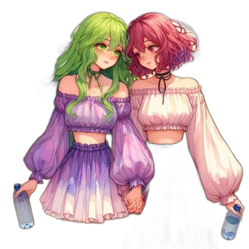 dress, bottle, pixel art, watercolor transparent PNG cut-out