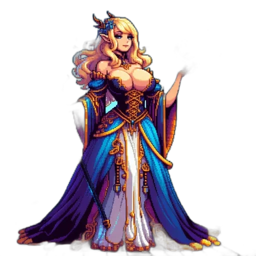 dress, staff, fantasy art, pixel art transparent PNG cut-out