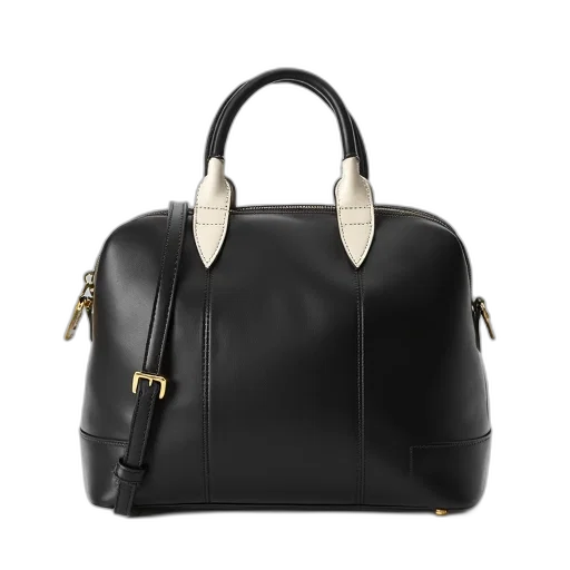 black, leather, handbag, white transparent PNG cut-out