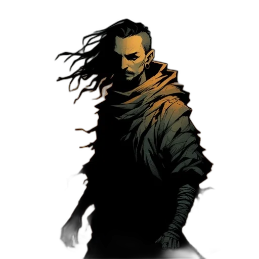 jacket, mask, hair, staff transparent PNG cut-out