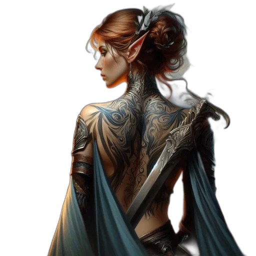 dress, dragon, staff, sword transparent PNG cut-out