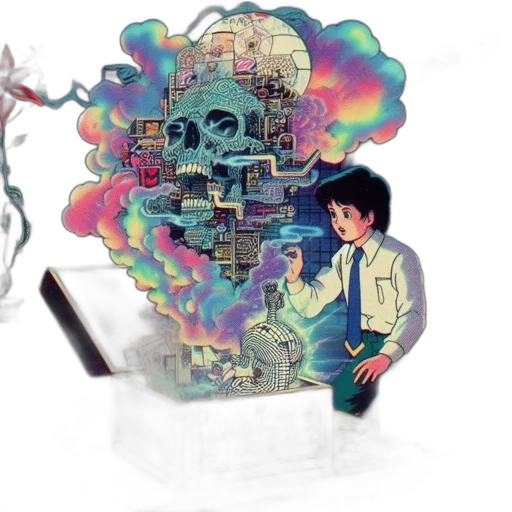 robot, concept art, vaporwave, pixel art transparent PNG cut-out