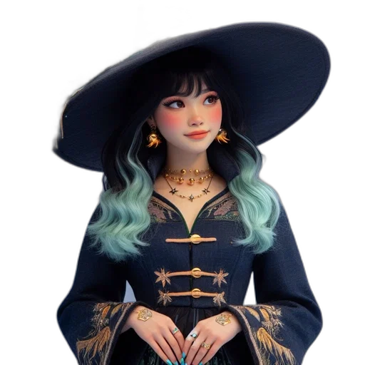 dress, jewelry, hat, fantasy art transparent PNG cut-out