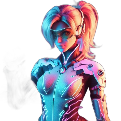 robot, staff, concept art, cyberpunk transparent PNG cut-out