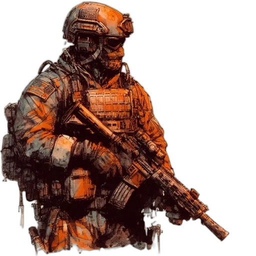 weapon, jacket, face, staff transparent PNG cut-out