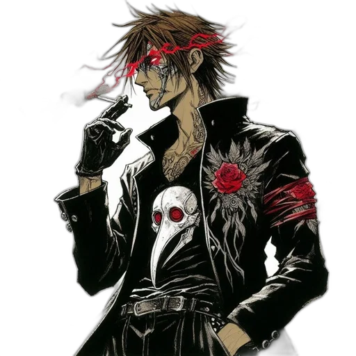 jacket, staff, weapon, mask transparent PNG cut-out