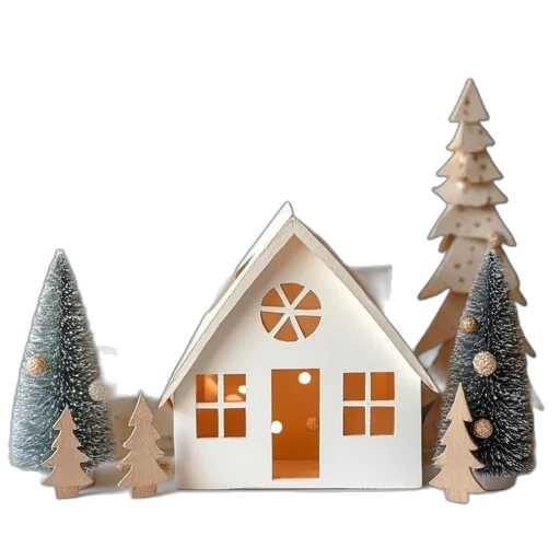 3d render, snow, paper, house transparent PNG cut-out
