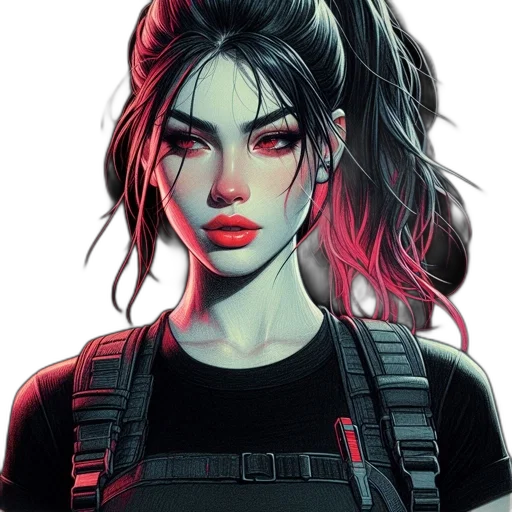 face, staff, comic book art, cyberpunk transparent PNG cut-out