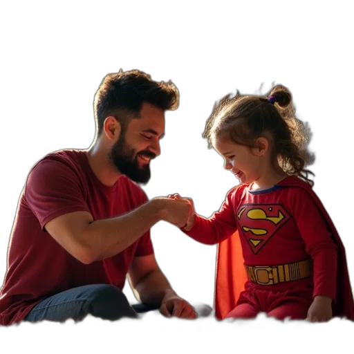 happy, family, playing, superhero transparent PNG cut-out