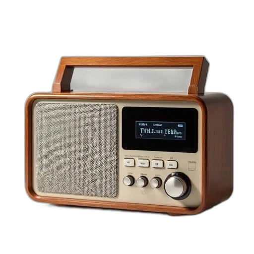 modern, compact, radio, wooden transparent PNG cut-out