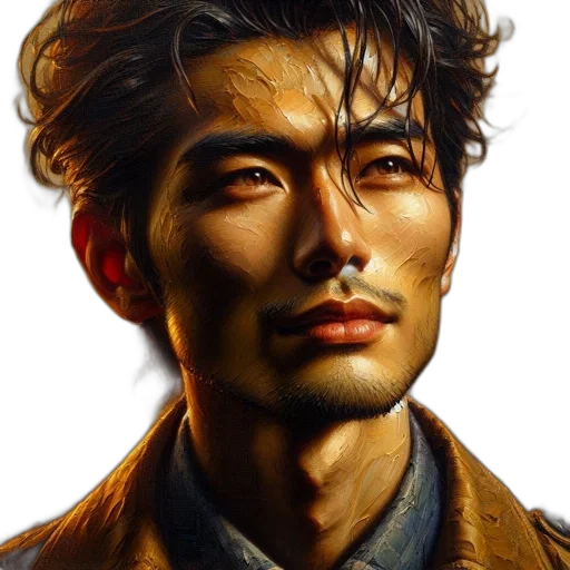 face, jacket, photorealistic, oil painting transparent PNG cut-out
