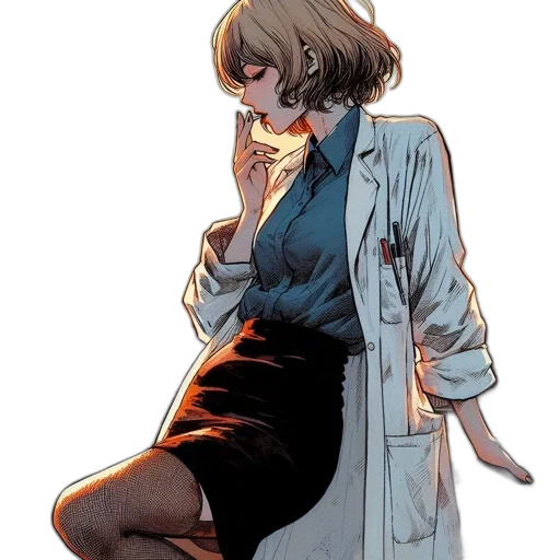 dress, jacket, staff, comic book art transparent PNG cut-out