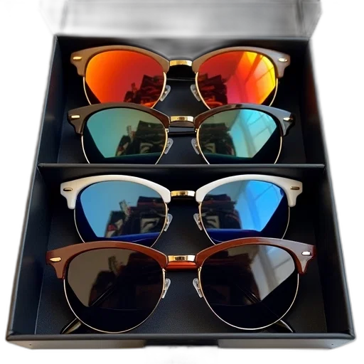 dark, collection, sunglasses, displayed transparent PNG cut-out