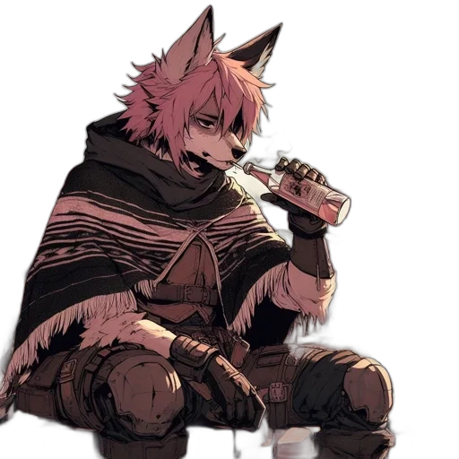 jacket, staff, animal, weapon transparent PNG cut-out
