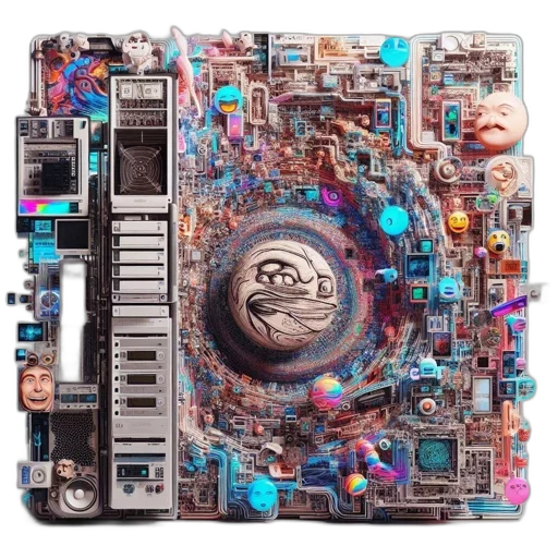 robot, cyberpunk, vaporwave, outer space transparent PNG cut-out