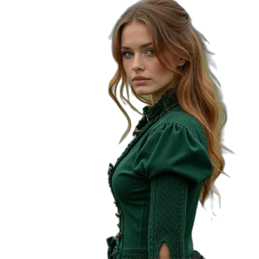 dress, jacket, hair, staff transparent PNG cut-out