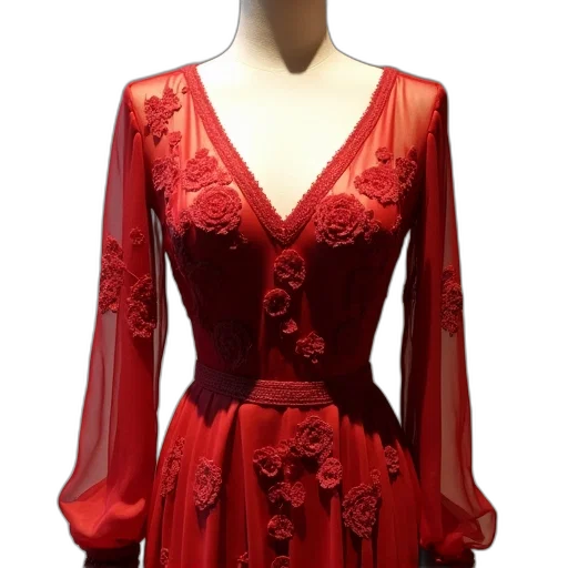 dress, red, floral, pattern transparent PNG cut-out