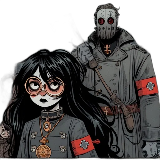 mask, jacket, staff, weapon transparent PNG cut-out