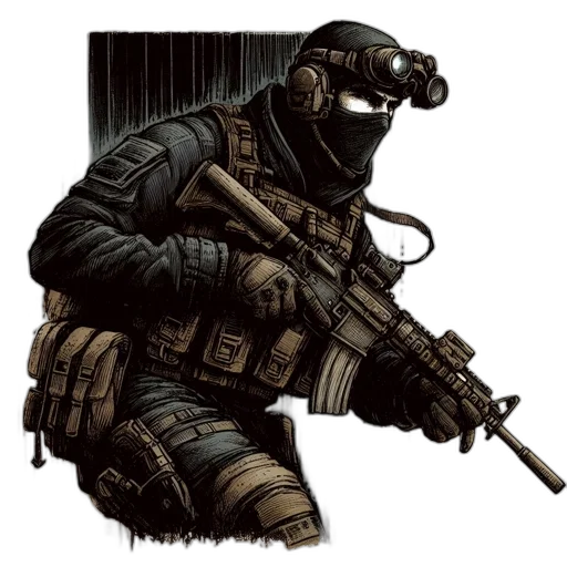 weapon, mask, jacket, concept art transparent PNG cut-out