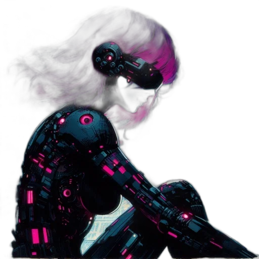 robot, weapon, hair, jacket transparent PNG cut-out