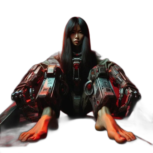 robot, weapon, staff, cyberpunk transparent PNG cut-out